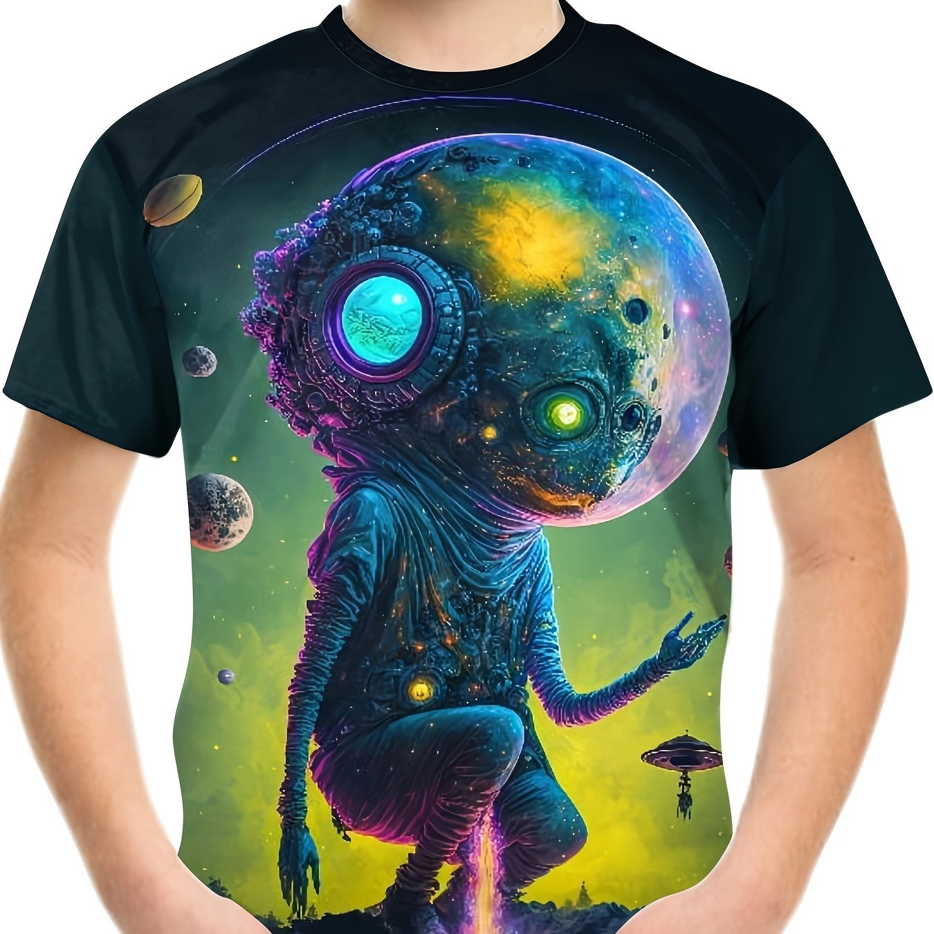 ALIEN Print Boys Creative T shirt Lightweight Short Sleeve Top