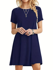 Casual Crew Neck Short Sleeve T-shirt Dress Women's Clothing