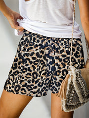 Leopard Print Drawstring Shorts Casual Elastic Waist Summer Shorts