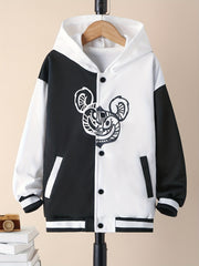 Boys Bear Print Baseball Jacket