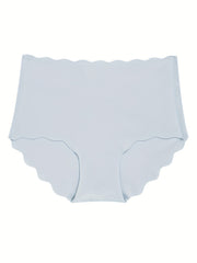 Seamless Solid Briefs Scallop Trim Panties