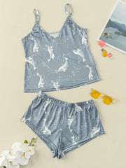 Whale Print Pajama Set Comfort Colorblock Cami Top & Shorts