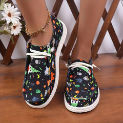Women's Halloween Pattern Shoes Casual Slip On Canvas Lightweight Flat Shoes