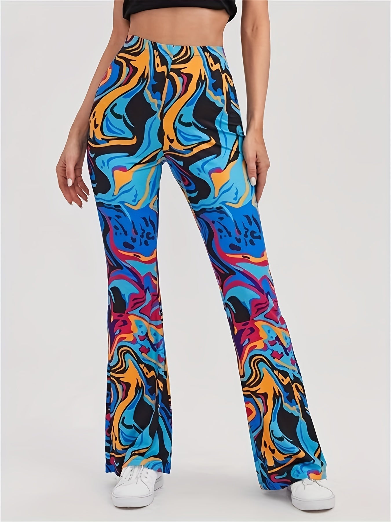 Flare Leg High Waist Pants Graphic Print