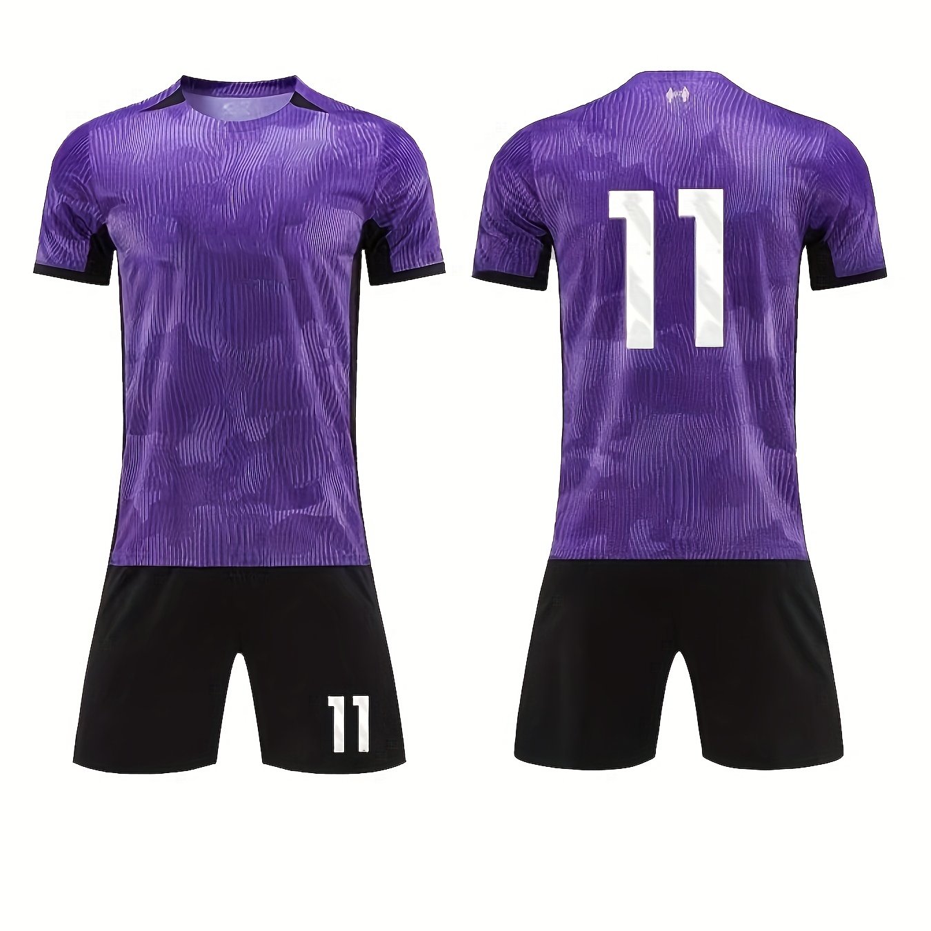 2pcs Boys Striped Sports Football Training Outfit Quick-dry T-shirt&Shorts