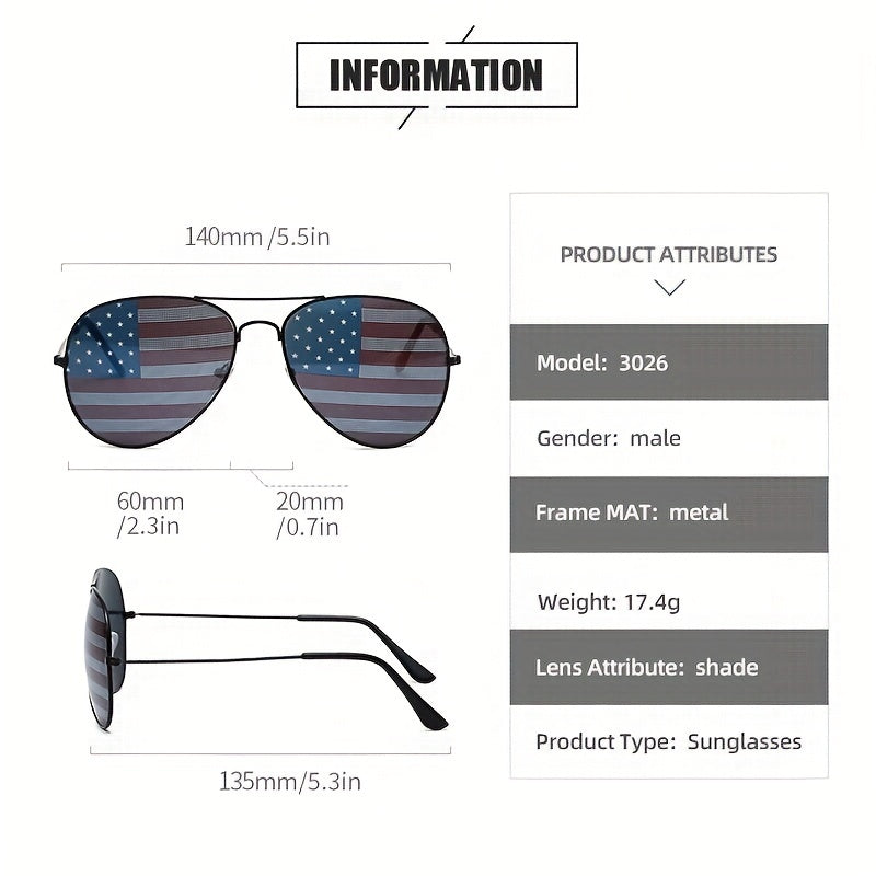 Men's American Flag Sunglasses Metal Frame
