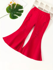 Baby Girls Rose Red Ripped Flare Pants Stretch Jeans