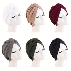 Pleated Twist Knot Turban Elastic Chemo Cap for Cancer Patient Hair Loss