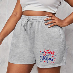Independence Casual Shorts Women's Plus Letter & Star Print