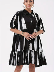 Casual Dress Women's Plus Brush Print Polo Neck Smock Dress