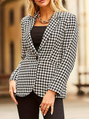 Houndstooth Print Long Sleeve Blazer