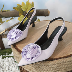Rose Satin Kitten Heels Slingback Sandals