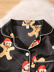 Kids Bear Pattern Satin Lounge Wear Top & Pants Set for Christmas