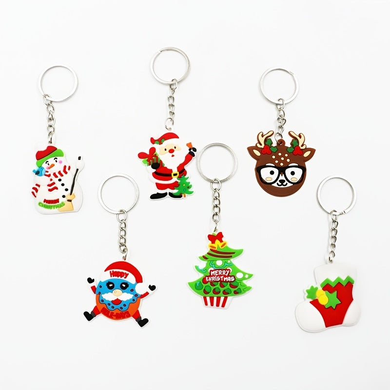 3pcs Christmas Figure & Tree Charm Keychain Party Gift PVC Rubber Pendants