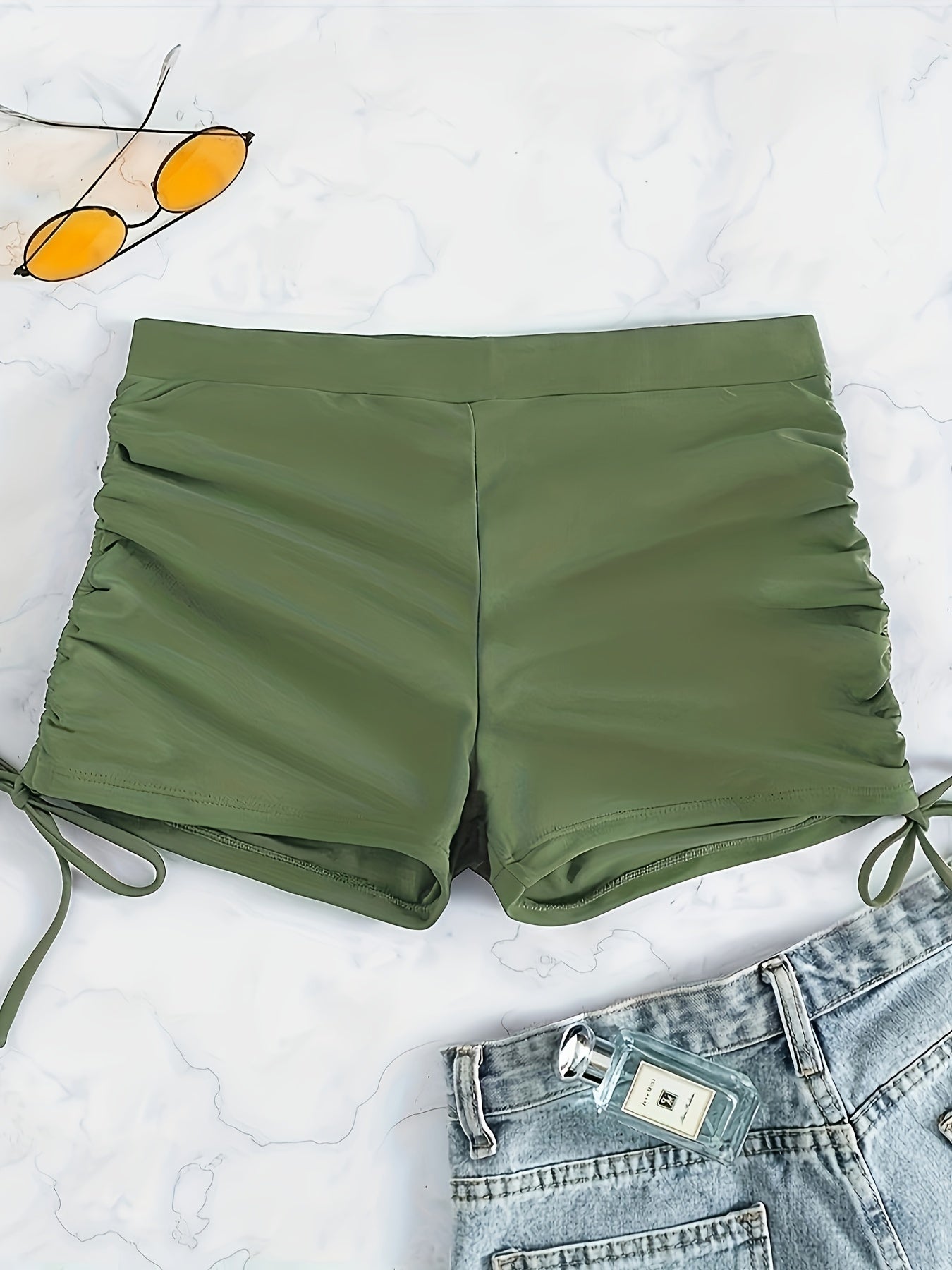 High Waist Solid Swimsuit Boxer Shorts
