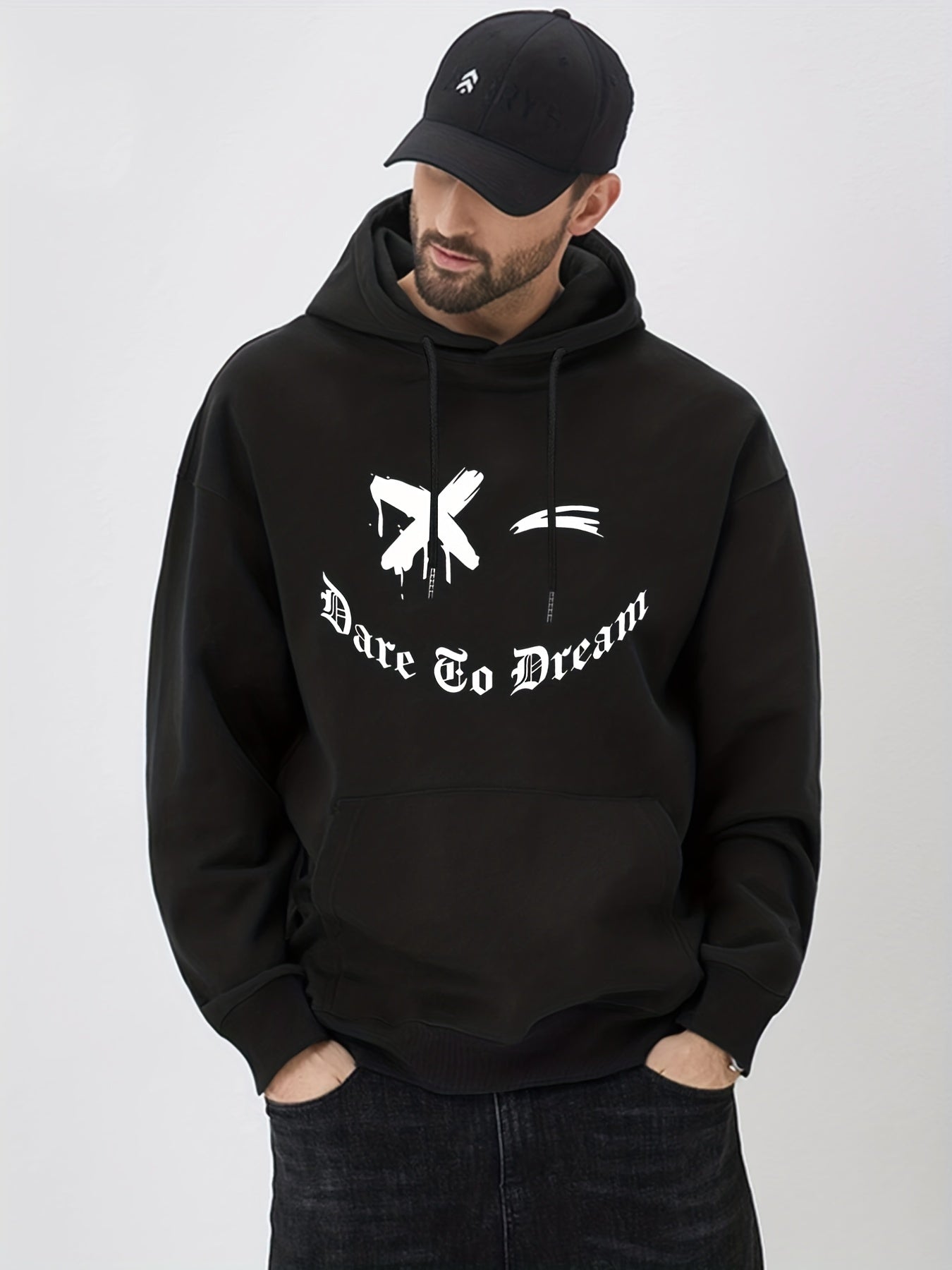 Smile & Dare Print Hoodie Men's Graphic Pullover Hooded Sweatshirt