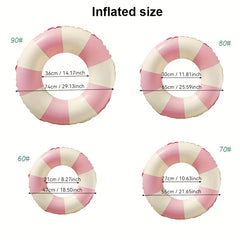 2pcs Durable Pink & Retro Striped Swim Rings Extra Thick Pool Floats
