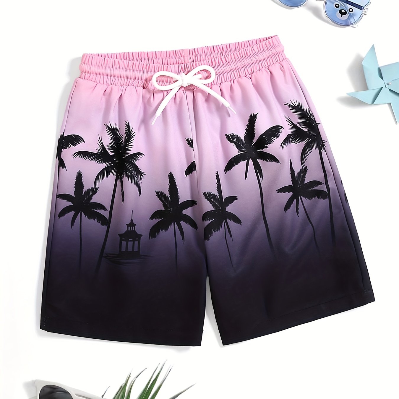 Coconut Trees 3D Print Boys Swim Trunks Beach Vacation Shorts