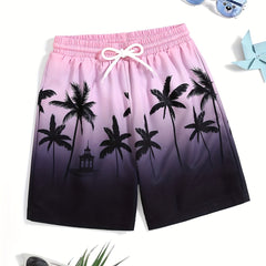 Coconut Trees 3D Print Boys Swim Trunks Beach Vacation Shorts