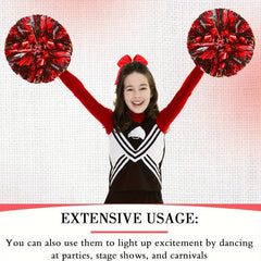 3pcs Cheer Pom Poms & Large Cheer Hair Bow Set - Metallic Accessory