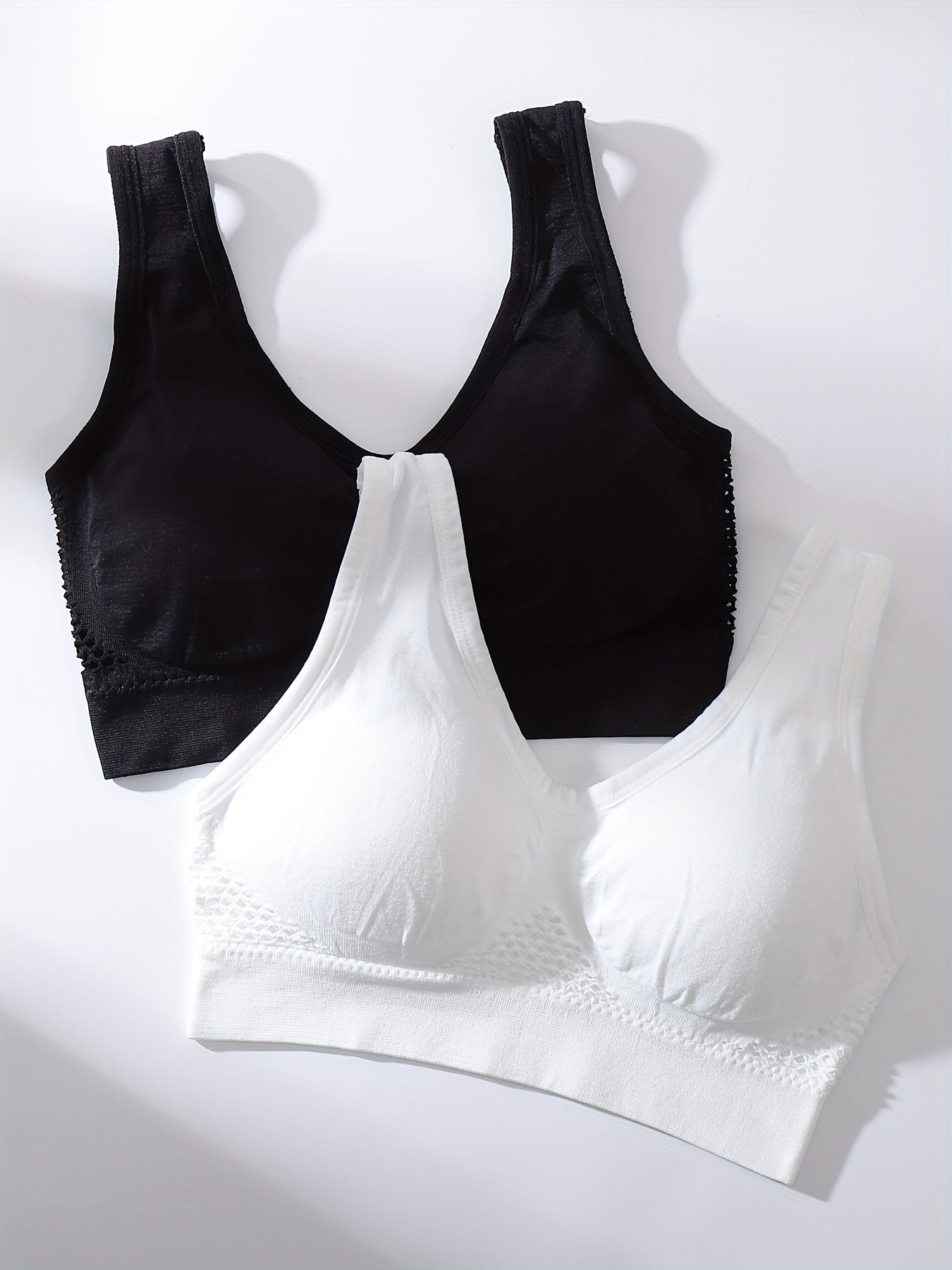 2pcs Wireless Sports Bras Hollow Out Breathable Tank Bra Women's Underwear