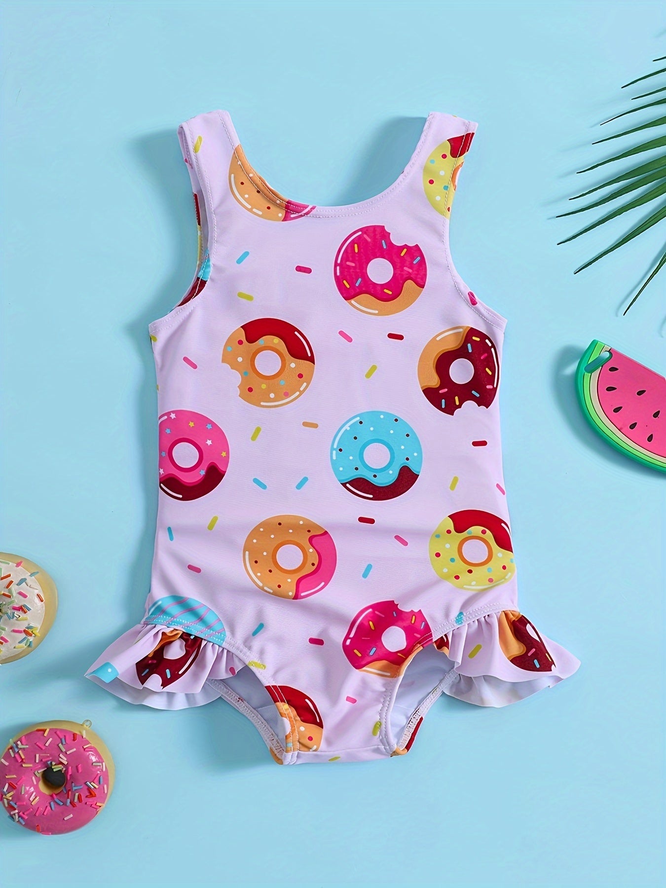 Sweet Crab Ruffle Trim 1pc Swimsuit Girls Bathing Suit Summer Beach Gift