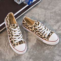 Leopard Print Flat Canvas Shoes Lace-up Non Slip Sneakers