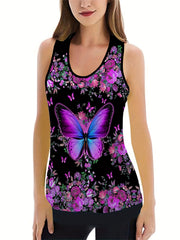 Women's Floral & Butterfly Print Tank Top & Yoga Pants Set