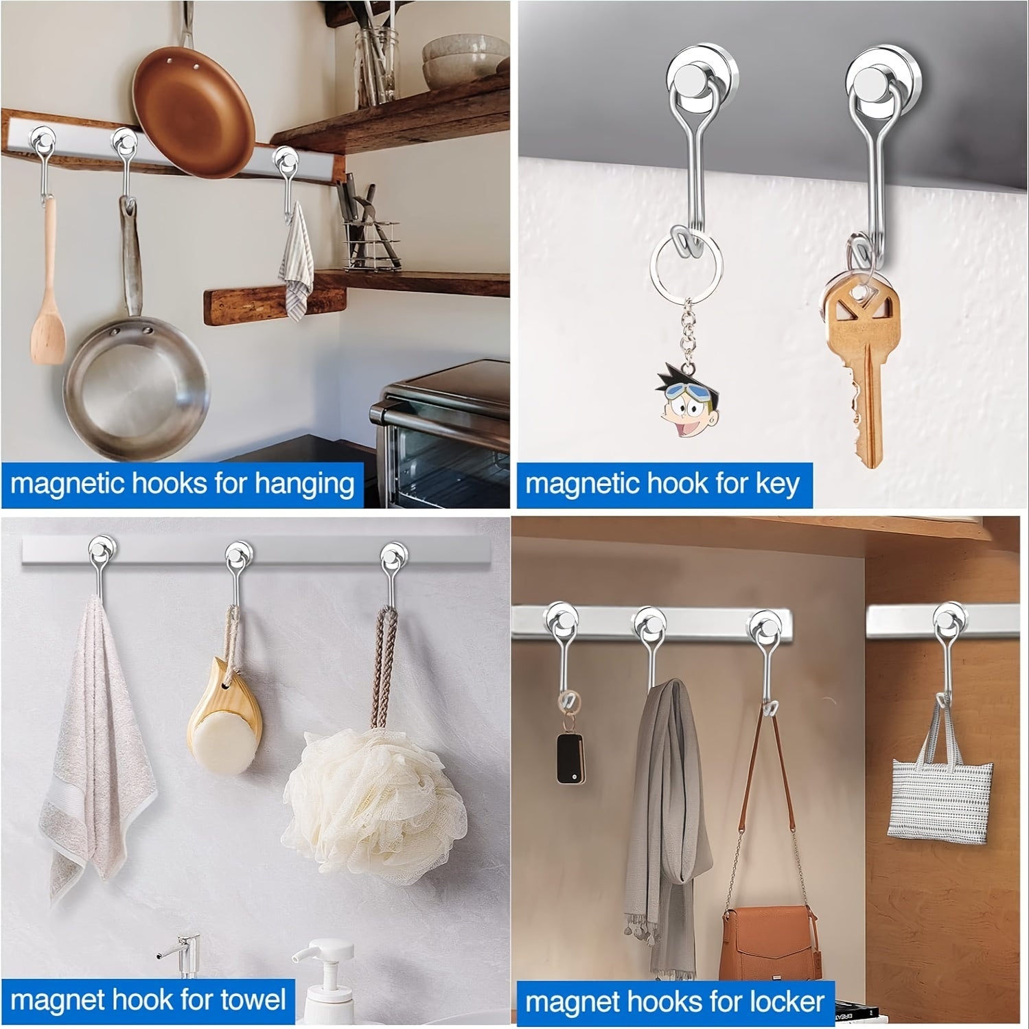 4pcs Magnetic Hooks 34KG Swivel Heavy Duty for Hanging Grill Refrigerator