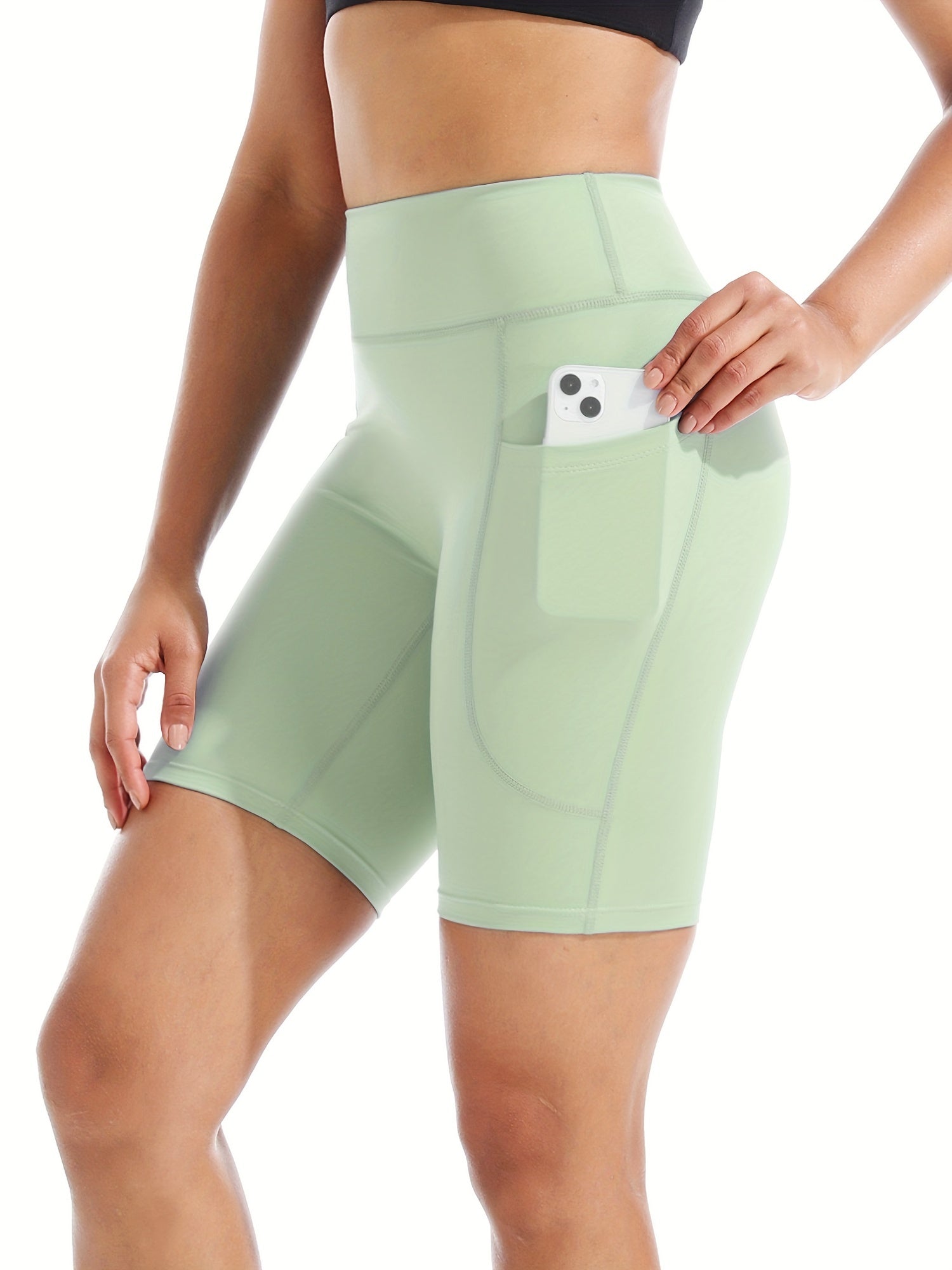Solid Fitness Yoga Shorts High Waist Quick Drying Pocket