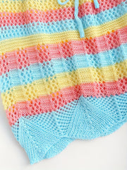 Boho Block Striped Skirts Vacation Crochet Drawstring Bodycon