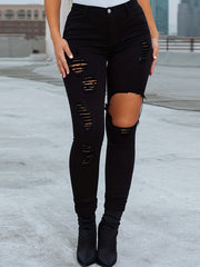 Ripped Holes Skinny Jeans High Waist Butt Lifting Denim Pants