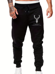 Deer Head Print Men's Jogger Pants with Drawstring Waist