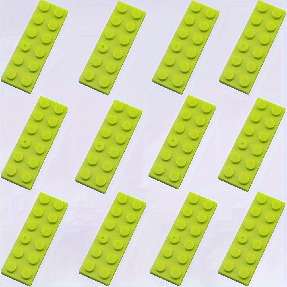 12pcs Building Block Set 2x6 Low Wall Flat Bricks Assorted Colors
