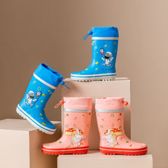 Kids Cartoon Rain Boots Astronaut Bunny Print