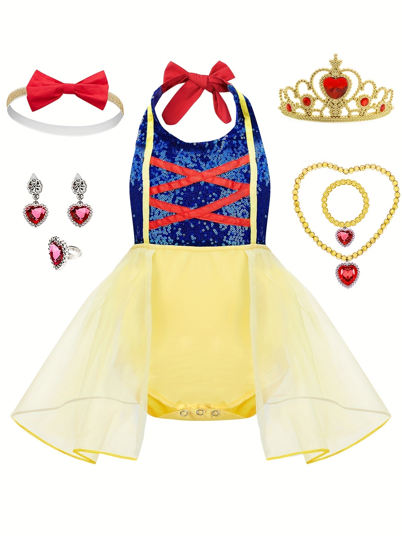 Princess Tutu Dress Set with Crown Necklace Rings Jewelry