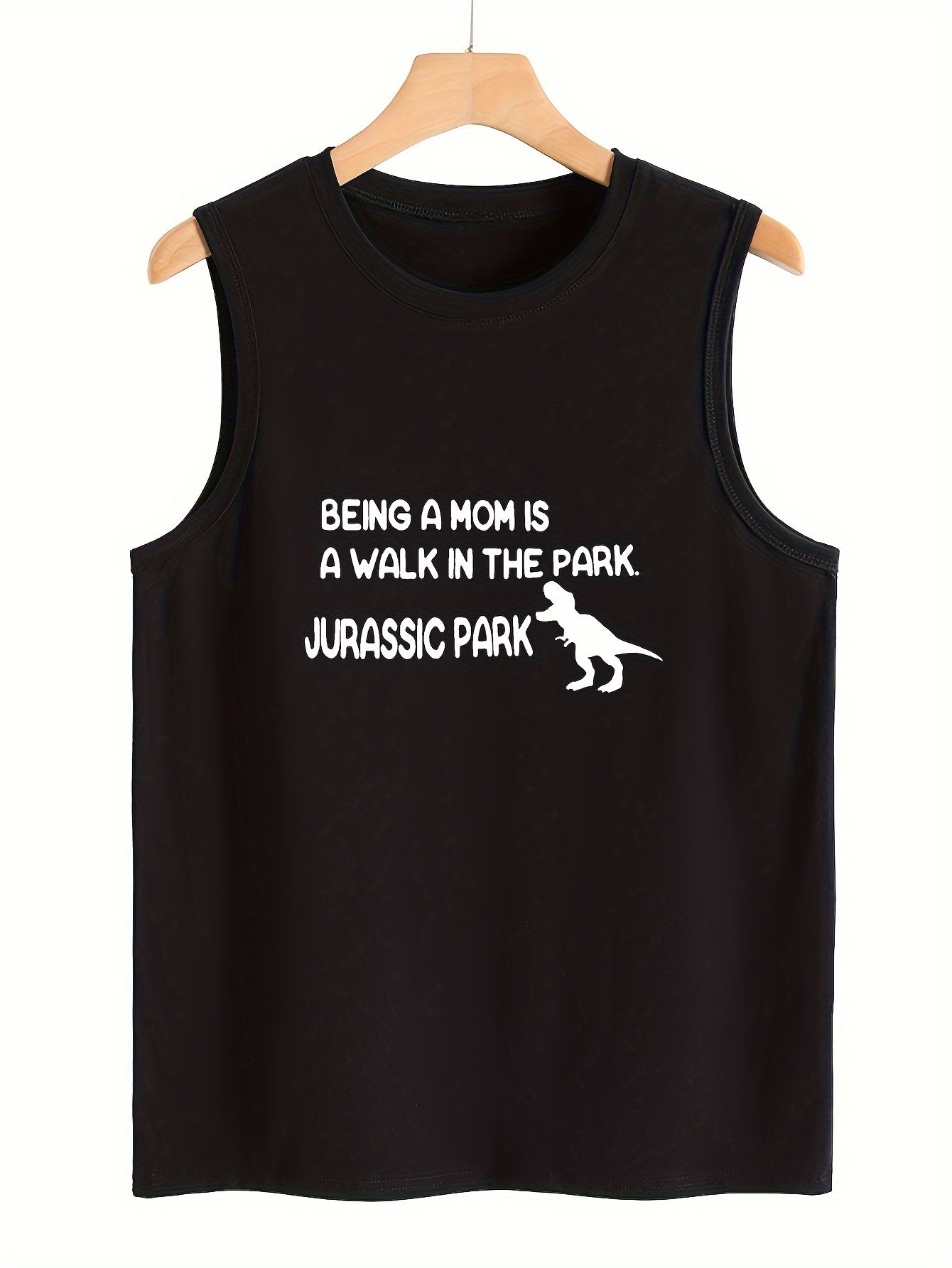Dino & Letter Print Sleeveless Sports Vest Round Neck Casual Tops