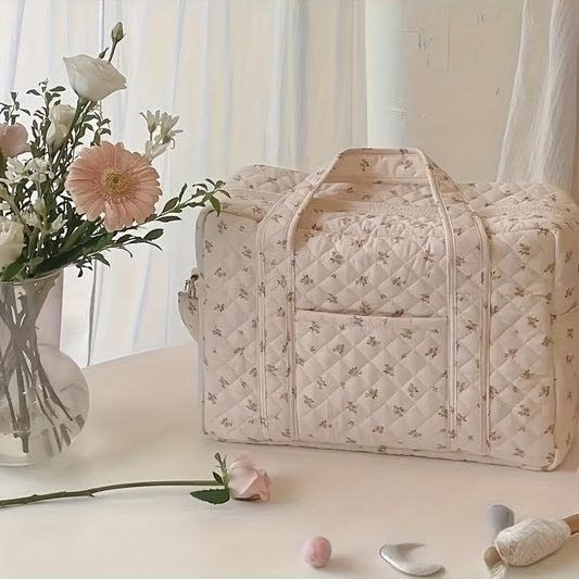 Floral Pattern Diaper Bag with Shoulder Strap Pink