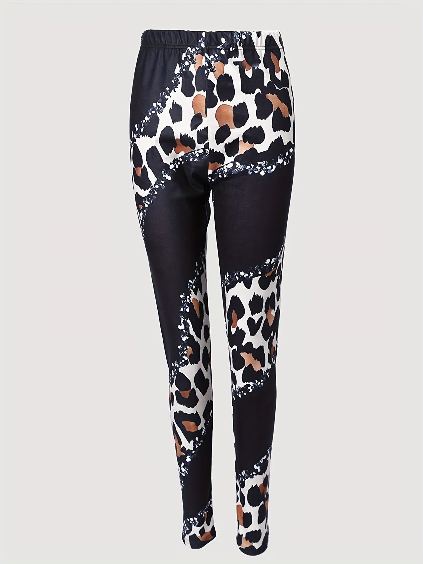 Leopard Patchwork Print High Waist Pants Casual Pants
