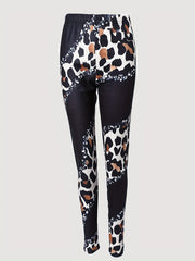 Leopard Patchwork Print High Waist Pants Casual Pants
