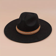 Boho Chain Decor Cowboy Hat Unisex Fedora Cap Lightweight Western Cowgirl Felt