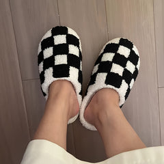 Women's Plaid House Slippers Warm Plus Lined Closed Toe Slip on Home Slides