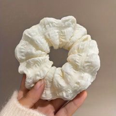 Large Flower Scrunchie Hair Tie Retro Crinkle Bun Hair Rubber Band Accessory