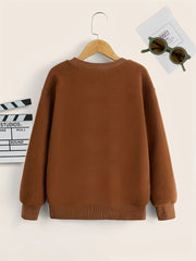 Boys Bear Decor Pullover Sweatshirt Long Sleeve Crew Neck Tops