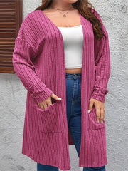 Solid Ribbed Long Sleeve Cardigan with Pockets