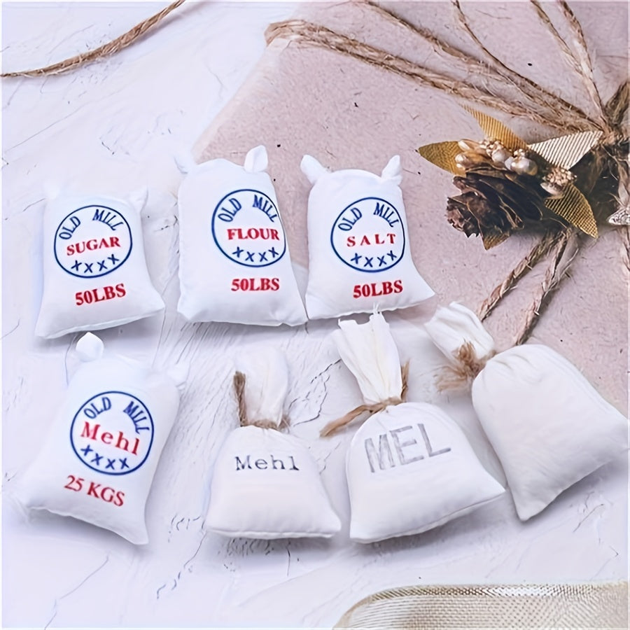 5-Pack Flour Sack Doll House Accessories Textile Kitchen Props