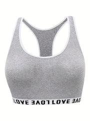 Sports Bra Women's Plus Letter Tape Racer Back Comfort Bralette