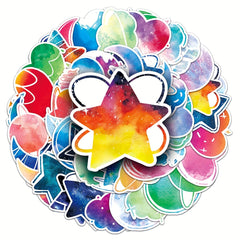 50 Watercolor Star & Moon Graffiti Painting Stickers for Journaling DIY Stickers