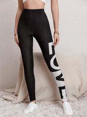 Colorful Letter Print Yoga Leggings High Waist Activewear