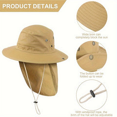 2pcs Wide Brim Sun Hat UV Protection Fishing Hat With Neck Cover